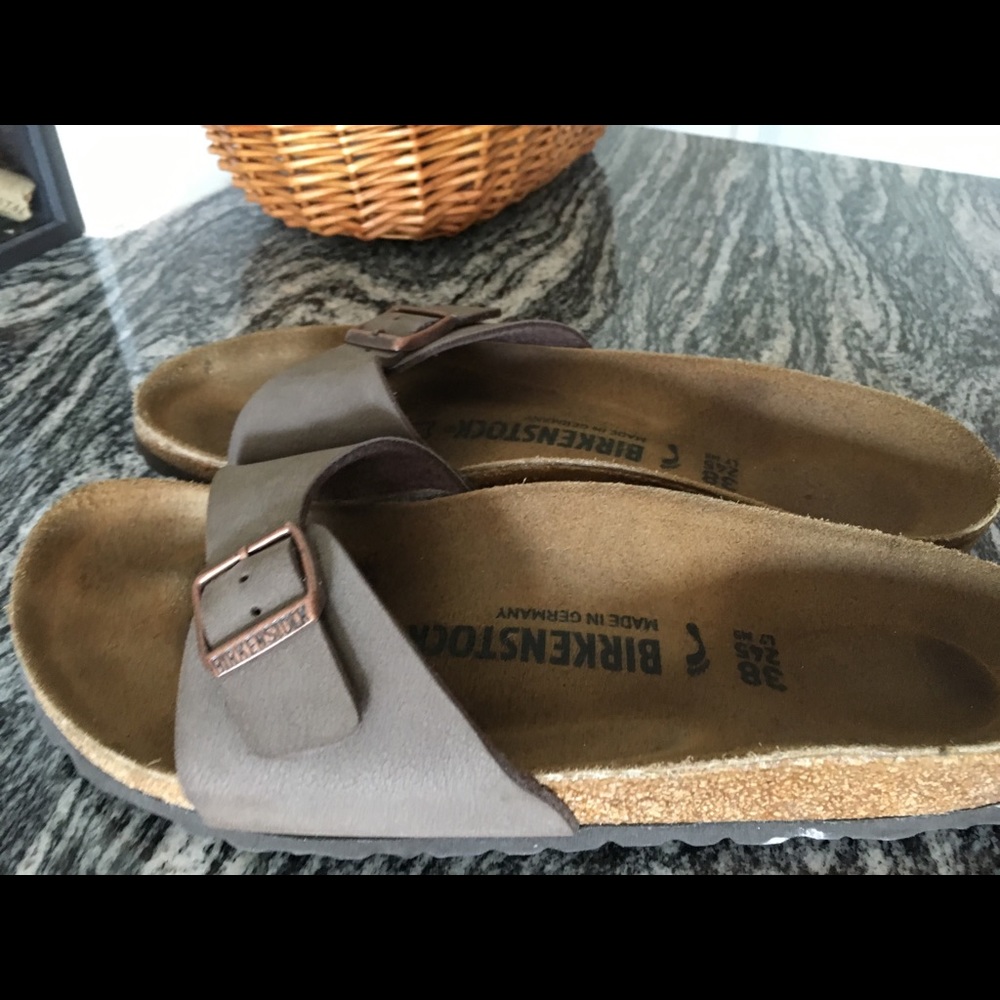 Birkenstock Brown Single Strap Slide Sandals with Copper Buckles - Picture 3 of 3
